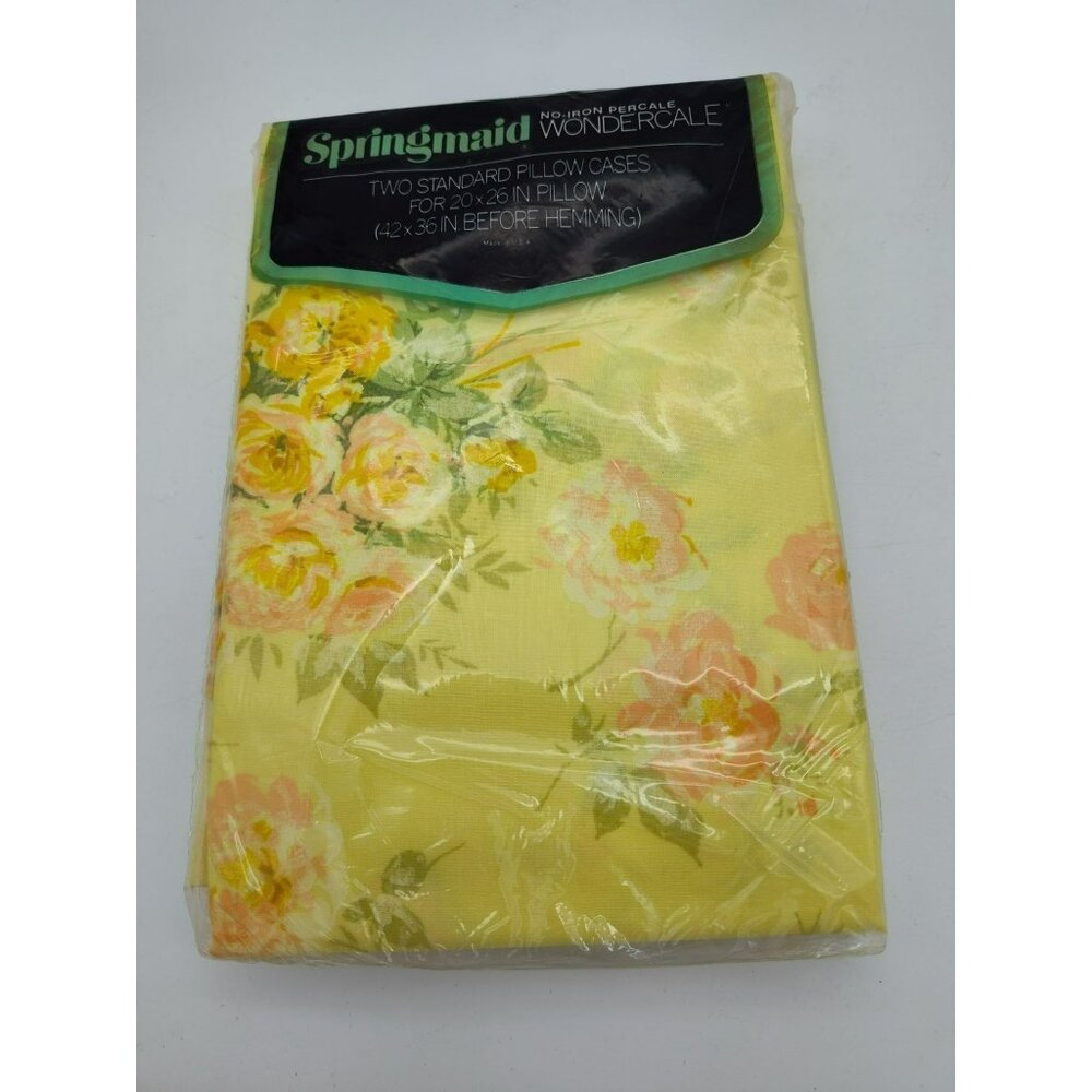 Vintage Springmaid Standard Pillowcase Set, Percale, Regal Rose, Yellow w Pink